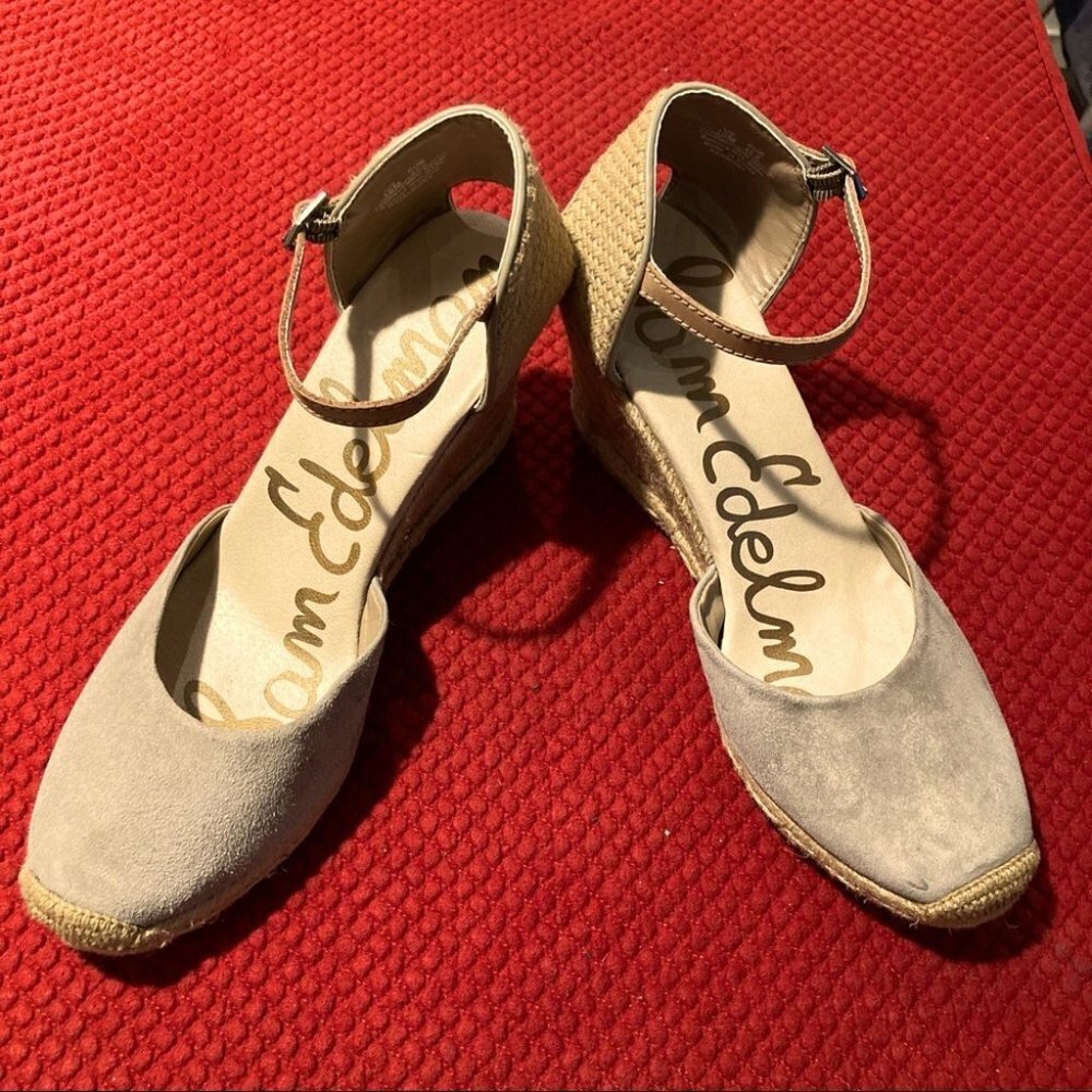 SAM EDELMAN Sz 10 Harmony Wedges Espadrille Light Beige Tan Suede Shoes